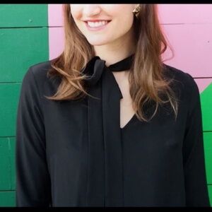 Cuyana Silk Bow Blouse Womens Small Black Long Sleeve
